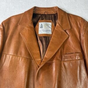London Fog 70s Leather Blazer Jacket Coat 44L Vintage USA Made Retro Wear READ